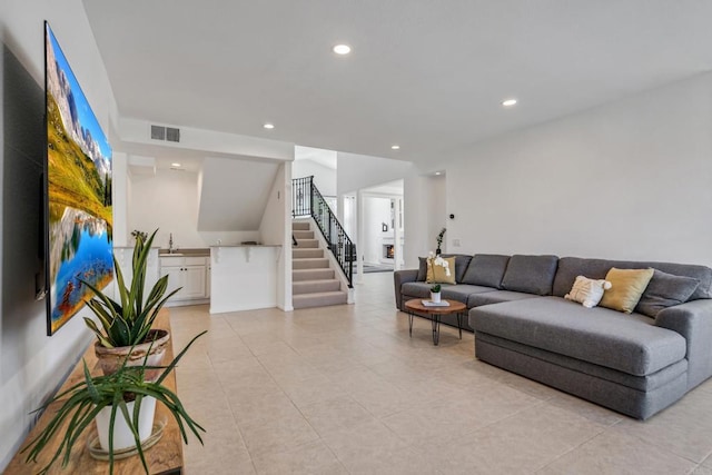 4926 Colusa Dr, Oceanside, CA 92056 - living area featuring stairs, recessed lighting, and light tile patterned floors