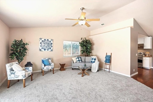 448 Grove Ln, Nipomo, CA 93444 - sitting room featuring lofted ceiling, ceiling fan, and carpet floors