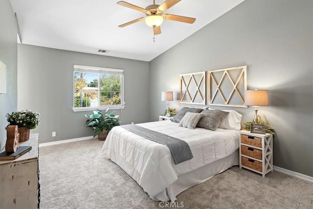 448 Grove Ln, Nipomo, CA 93444 - bedroom with carpet flooring, lofted ceiling, and a ceiling fan