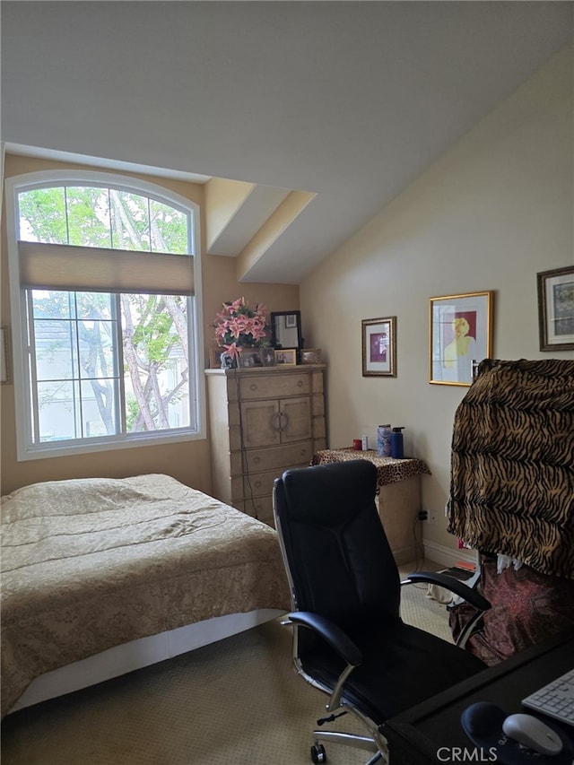 11 Chandon, Newport Coast, CA 92657 - bedroom featuring multiple windows, vaulted ceiling, and an office area