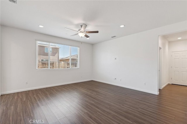 6648 E Yale, Fresno, CA 93727 - empty room with ceiling fan, dark wood finished floors, and recessed lighting