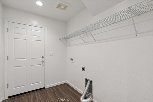 6648 E Yale, Fresno, CA 93727 - laundry area with electric dryer hookup, washer hookup, dark wood-type flooring, and recessed lighting
