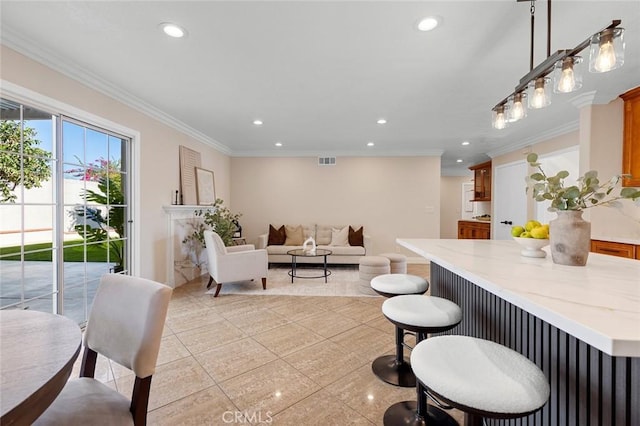 16186 Mount Gist Cir, Fountain Valley, CA 92708 - dining space featuring recessed lighting and ornamental molding