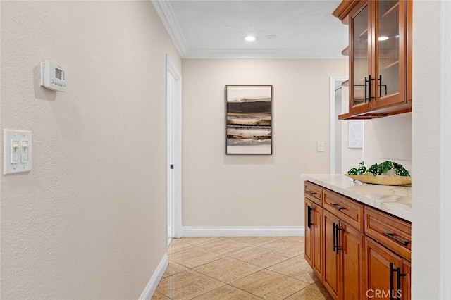 16186 Mount Gist Cir, Fountain Valley, CA 92708 - hallway featuring crown molding, light tile patterned floors, and recessed lighting