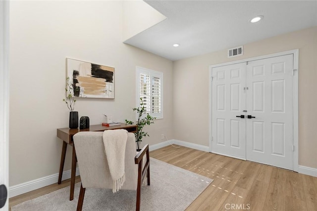 16186 Mount Gist Cir, Fountain Valley, CA 92708 - home office featuring light wood-type flooring and recessed lighting
