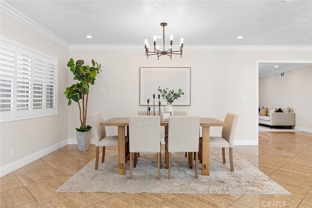 16186 Mount Gist Cir, Fountain Valley, CA 92708 - dining area with a chandelier, crown molding, and recessed lighting