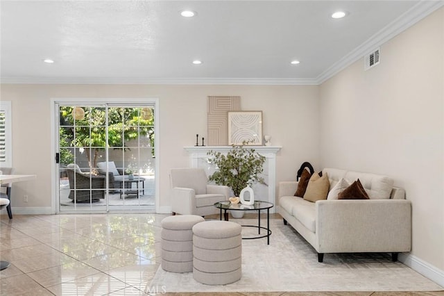 16186 Mount Gist Cir, Fountain Valley, CA 92708 - living room featuring crown molding and recessed lighting
