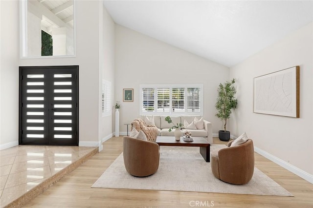 16186 Mount Gist Cir, Fountain Valley, CA 92708 - living area with wood finished floors and high vaulted ceiling