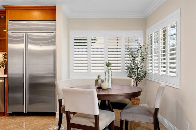 16186 Mount Gist Cir, Fountain Valley, CA 92708 - dining area featuring ornamental molding and light tile patterned flooring
