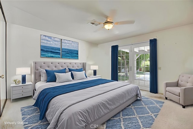 31121 Avenida Ximino, Cathedral City, CA 92234 - carpeted bedroom featuring access to exterior and ceiling fan