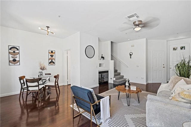 125 Draft Way, Placentia, CA 92870 - living room with stairway, wood finished floors, and ceiling fan