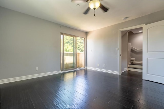 11253 Peach Grove St Unit 106, North Hollywood, CA 91601 - spare room with ceiling fan, stairway, and wood finished floors