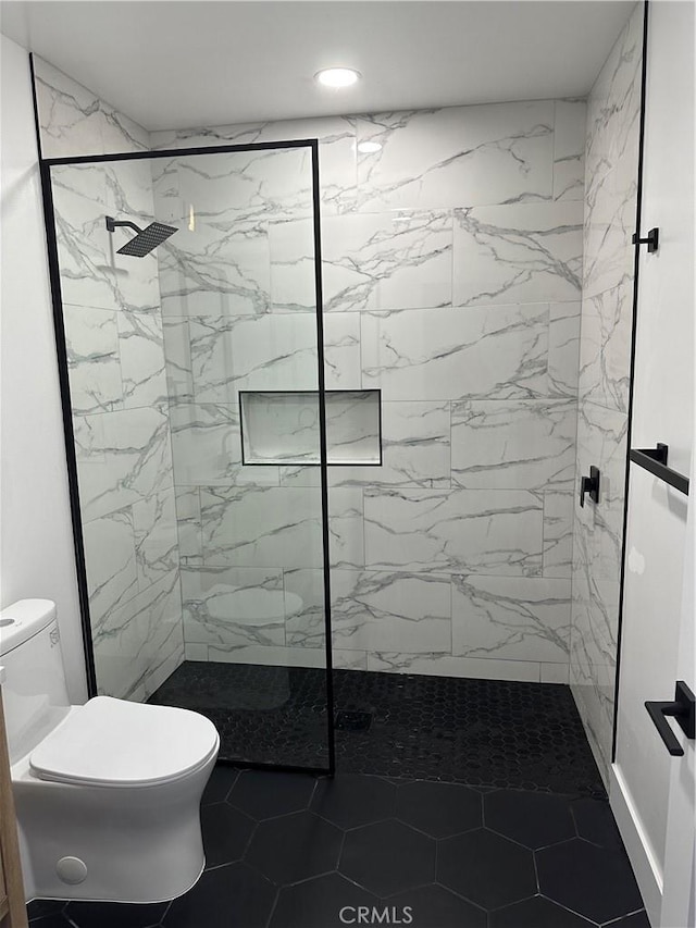632 Truly Unit 634, Vista, CA 92084 - bathroom with a marble finish shower, recessed lighting, and tile patterned flooring