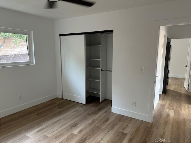 632 Truly Unit 634, Vista, CA 92084 - unfurnished bedroom with light wood-type flooring, a closet, and a ceiling fan