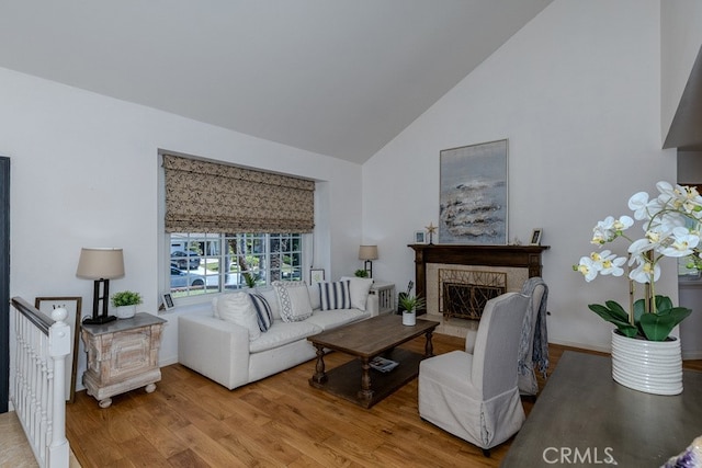 5035 Via Donaldo, Yorba Linda, CA 92886 - living room with a fireplace, wood finished floors, and high vaulted ceiling