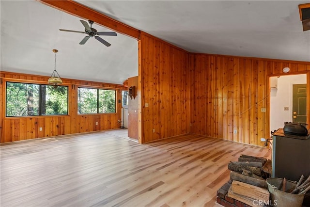 22490 Rockwell Rd, Cedarpines Park, CA 92322 - living area featuring wood finished floors, ceiling fan, and wooden walls