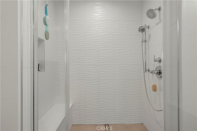 1029 White Knoll Dr, Los Angeles, CA 90012 - bathroom with a stall shower and tile patterned flooring