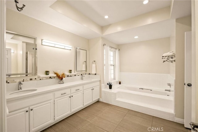 13078 Mindanao Way Unit 211, Marina Del Rey, CA 90292 - full bath with a bath, double vanity, and a raised ceiling