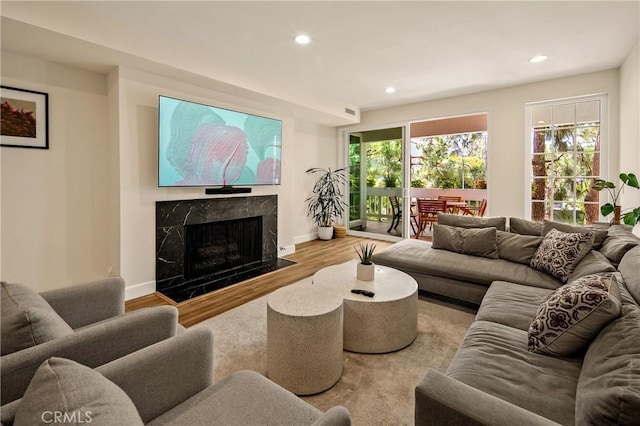 13078 Mindanao Way Unit 211, Marina Del Rey, CA 90292 - living room with wood finished floors, recessed lighting, and a fireplace