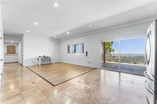 918 Reposado Dr, La Habra Heights, CA 90631 - spare room with light tile patterned floors, recessed lighting, and crown molding