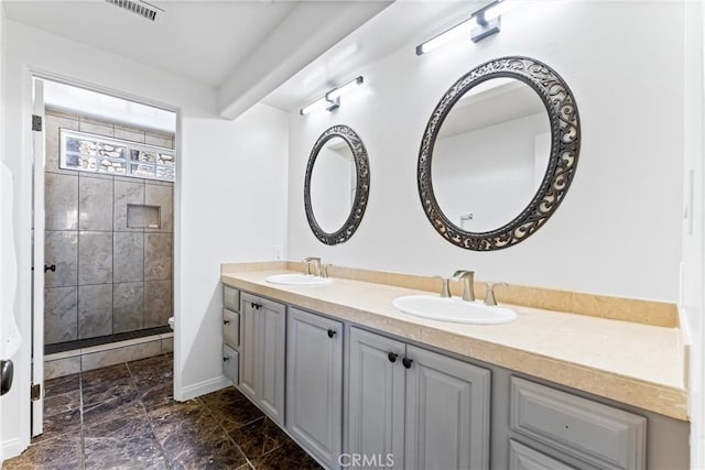 918 Reposado Dr, La Habra Heights, CA 90631 - full bathroom featuring double vanity and tiled shower