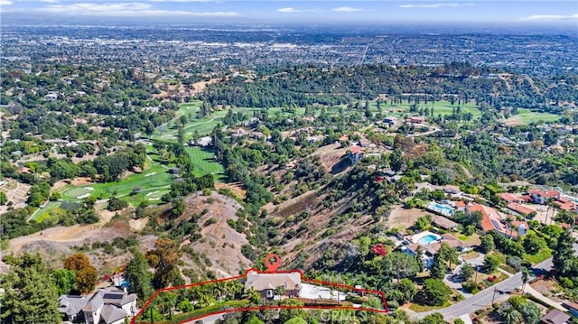 918 Reposado Dr, La Habra Heights, CA 90631 - aerial view of property and surrounding area with property boundaries highlighted and a local golf course