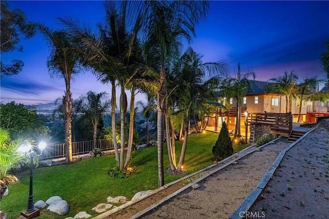918 Reposado Dr, La Habra Heights, CA 90631 - yard at dusk featuring a wooden deck