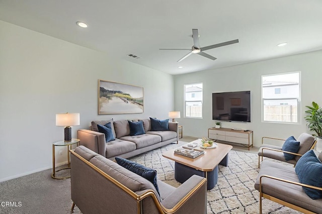 3016 Via Bella Rosa Ave, Rosamond, CA 93560 - living area with a ceiling fan, carpet floors, and recessed lighting