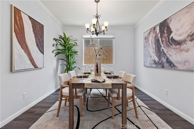 6219 S Kingsmill Ct, Fontana, CA 92336 - dining area with wood finished floors, a chandelier, and ornamental molding