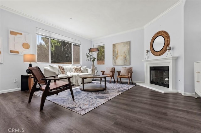 6219 S Kingsmill Ct, Fontana, CA 92336 - living room with plenty of natural light, crown molding, wood finished floors, and a glass covered fireplace