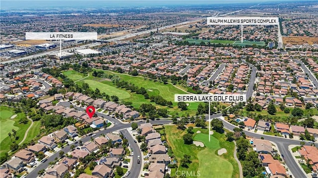 6219 S Kingsmill Ct, Fontana, CA 92336 - aerial view of property's location featuring a golf club and nearby suburban area