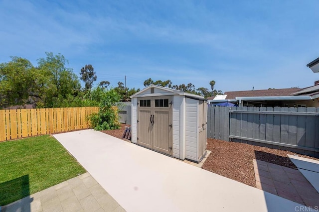6270 Meadowcrest Dr, La Mesa, CA 91942 - fenced backyard featuring a patio area and a storage shed