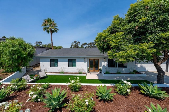 6270 Meadowcrest Dr, La Mesa, CA 91942 - view of front of house with french doors, stucco siding, and a front yard