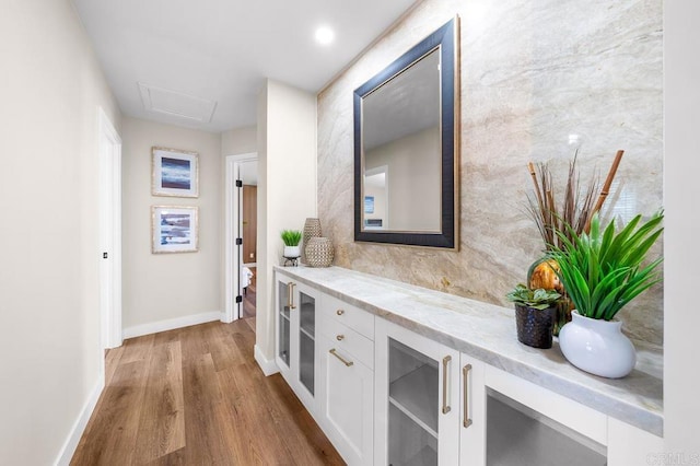 6270 Meadowcrest Dr, La Mesa, CA 91942 - hallway featuring wood finished floors and attic access