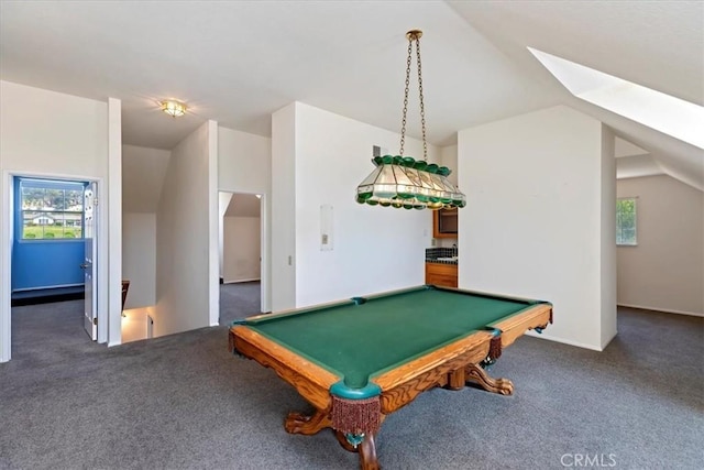 31655 Pio Pico Rd, Temecula, CA 92592 - rec room featuring carpet, plenty of natural light, vaulted ceiling, and pool table