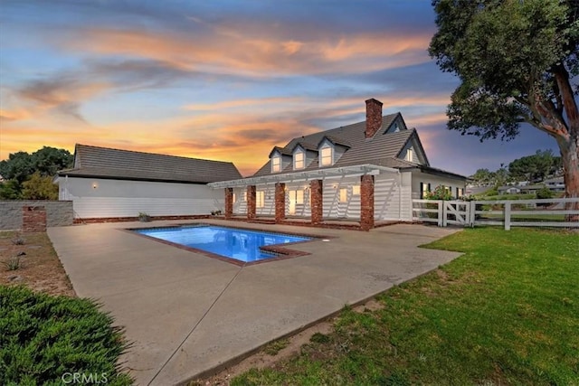 31655 Pio Pico Rd, Temecula, CA 92592 - pool at dusk with a patio and an outdoor pool