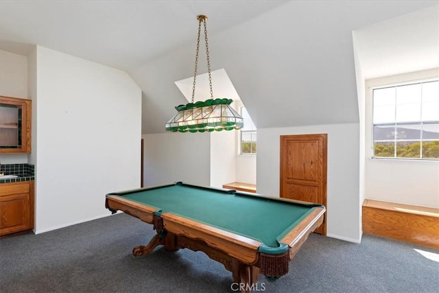 31655 Pio Pico Rd, Temecula, CA 92592 - game room with carpet floors, lofted ceiling, and pool table