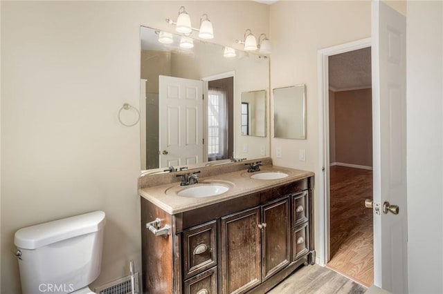 49750 Three Points Rd, Lancaster, CA 93536 - bathroom with wood finished floors and double vanity