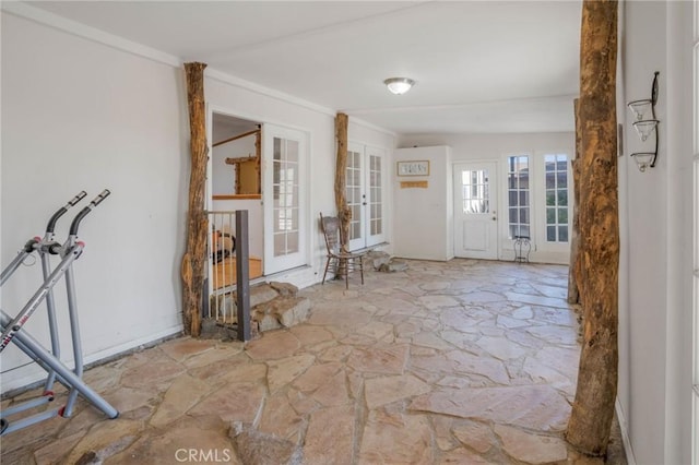 49750 Three Points Rd, Lancaster, CA 93536 - entryway with stone floors, french doors, and ornamental molding