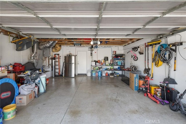 7550 Periwinkle Dr, Fontana, CA 92336 - garage featuring water heater, a garage door opener, and heating unit