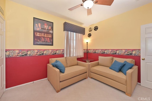 11180 Bridgefield Ct, Riverside, CA 92505 - carpeted living room with ceiling fan