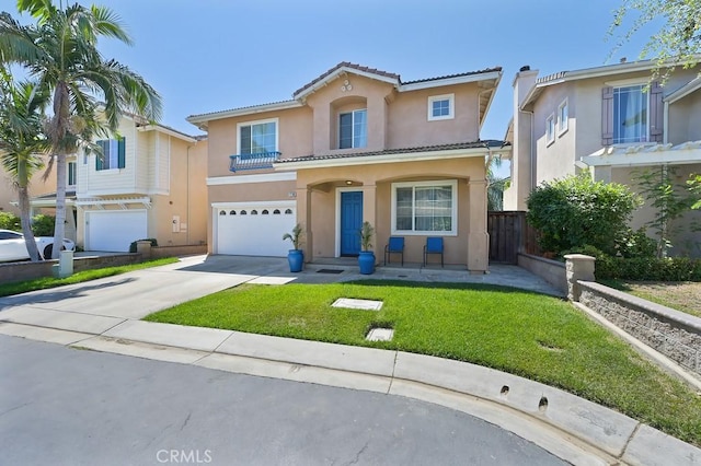 11180 Bridgefield Ct, Riverside, CA 92505 - mediterranean / spanish-style home with stucco siding, a garage, concrete driveway, and a tiled roof