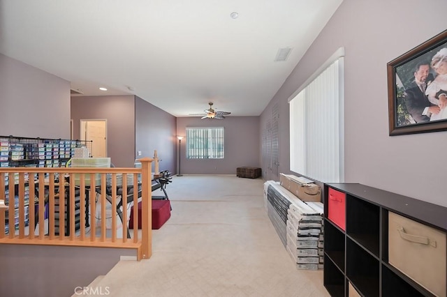 11180 Bridgefield Ct, Riverside, CA 92505 - carpeted living area with ceiling fan