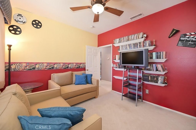 11180 Bridgefield Ct, Riverside, CA 92505 - carpeted living room with ceiling fan