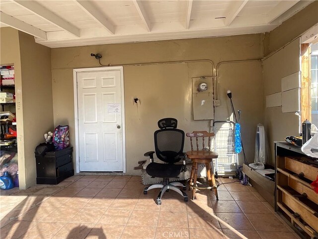 1130 S Rene Dr, Santa Ana, CA 92704 - home office with beam ceiling and light tile patterned floors