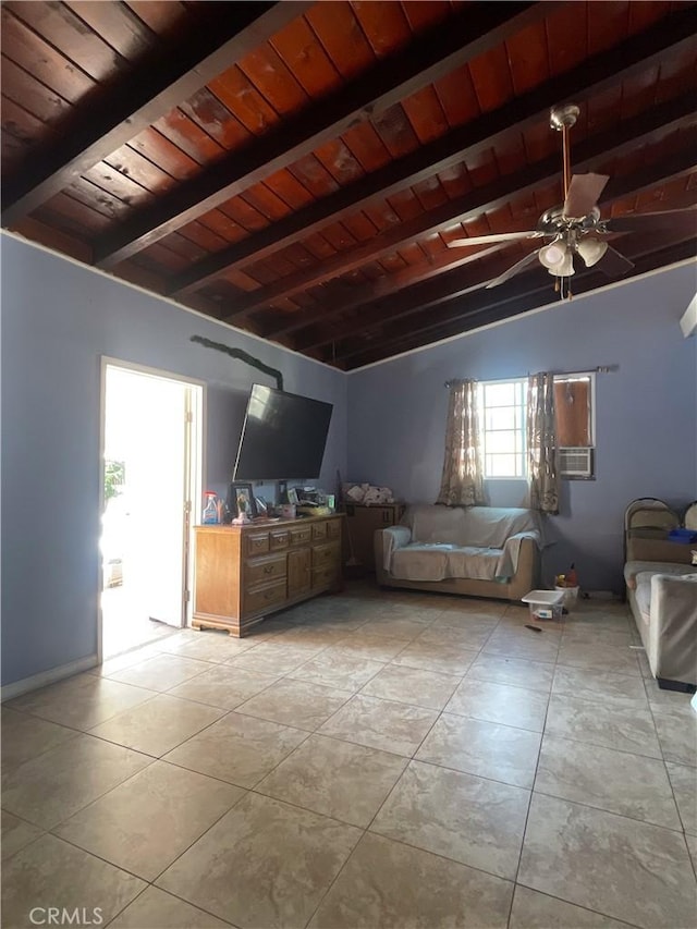 1130 S Rene Dr, Santa Ana, CA 92704 - living room featuring a ceiling fan, wooden ceiling, and light tile patterned flooring