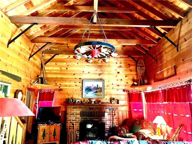 33140 Juniper Ln, Green Valley Lake, CA 92341 - living room with wooden walls and wood ceiling