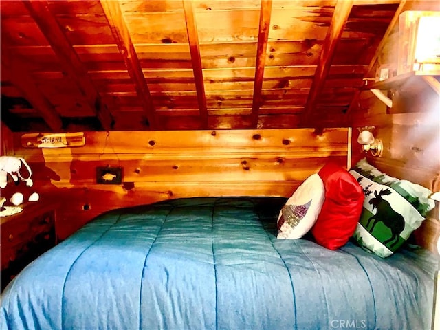 33140 Juniper Ln, Green Valley Lake, CA 92341 - bedroom with wooden ceiling and wood walls