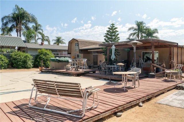 3134 Half Circle Rd, Norco, CA 92860 - wooden terrace featuring outdoor dining area and a patio area