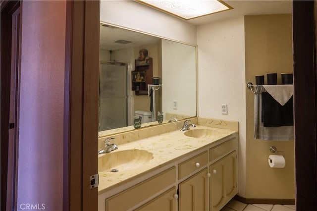 3134 Half Circle Rd, Norco, CA 92860 - full bathroom with double vanity, a shower stall, and tile patterned flooring